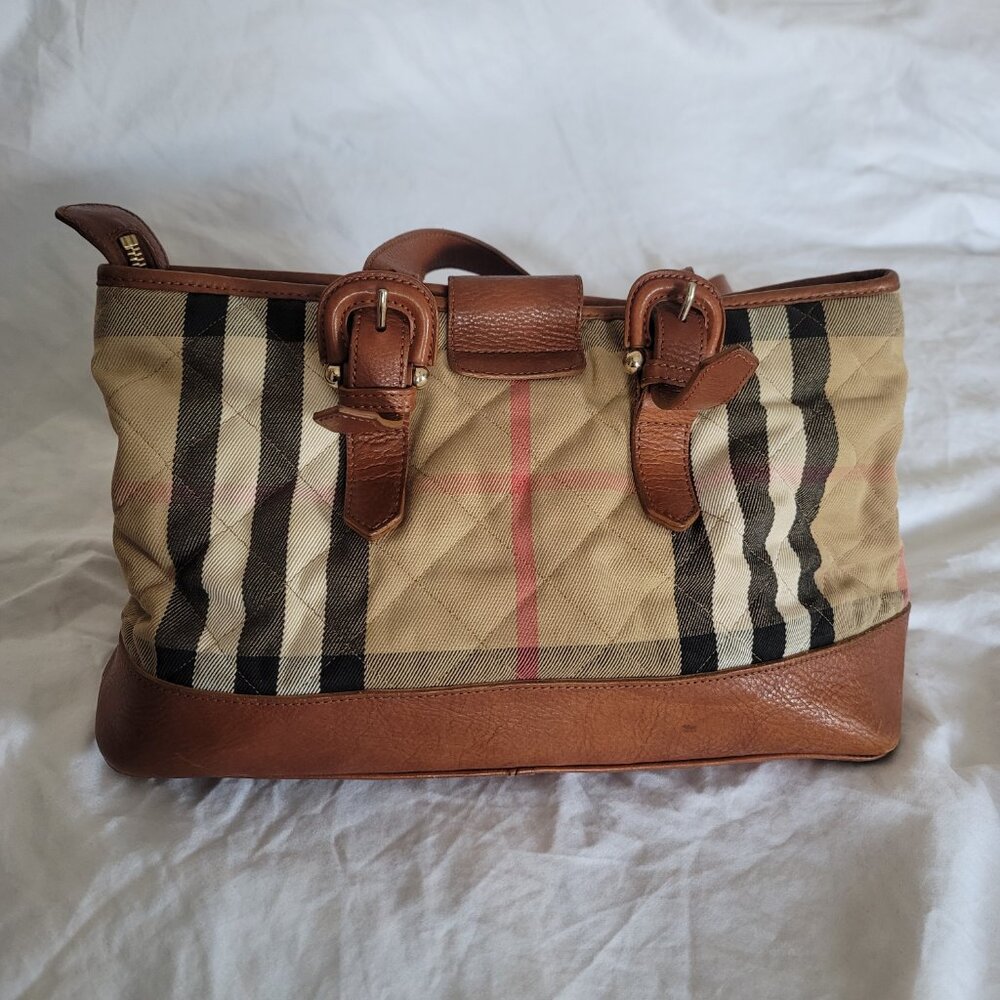 Authentic Burberry Brown Quilted House Check Fabric Tote - Picture 5 of 11